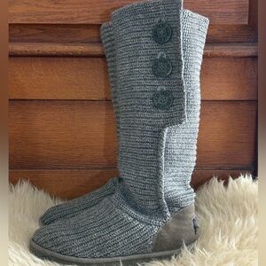 UGG Gray Cardy Knit Button Tall Boots